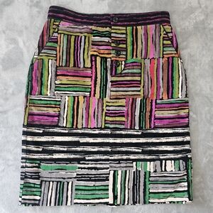 ODILLE ANTHROPOLOGIE SPECTRUM MAP geometric mod midcentrury print velvet skirt 0